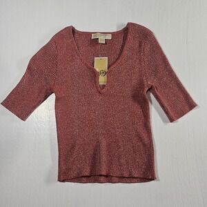 Michael Kors Women Top Small Red 3/4 Sleeve MK Logo NWT $98 MSRP